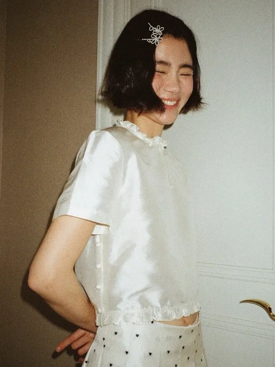 🇯🇵New 100% Silk ruffle top - Picture 4 of 4